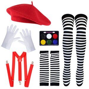 4261 Mime Artist Costume Accessoriess 6 Pcs With Beret